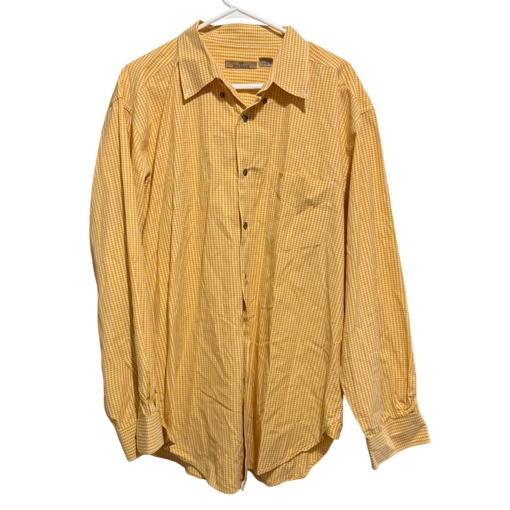 King Ranch Button Down Shirt Mens XL Yellow Gingham Cotton Western Long Sleeve